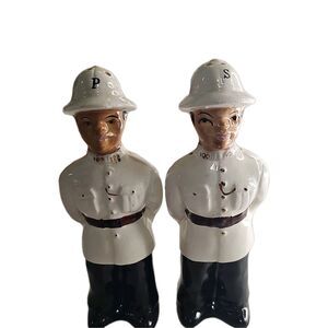 Vintage Figural Salt Pepper Shakers Colonial Uniform Ceramic Pair